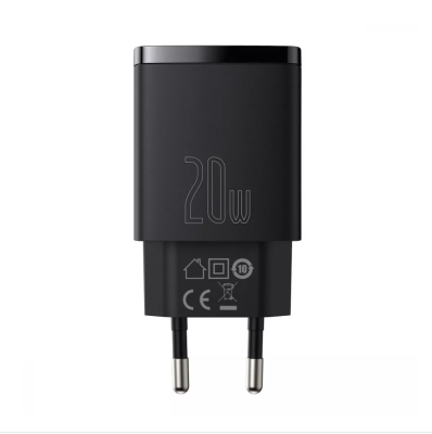 Зарядний пристрій Baseus Compact Quick Charger 20W QC+PD (Type-C+USB) Black