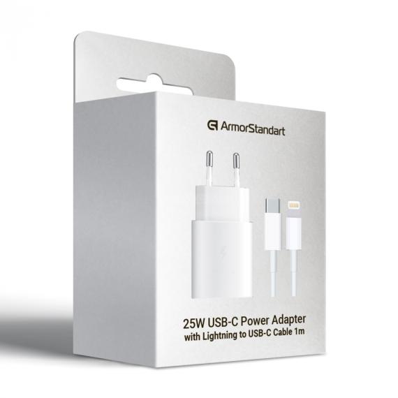 Зарядний пристрій ArmorStandart AR-TA800W UCB-C 25W white+кабель USB-C to Lighting