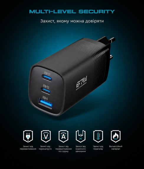 Мережевий зарядний пристрій ArmorStandart Resolute Power ARP-721 67W GaN Black