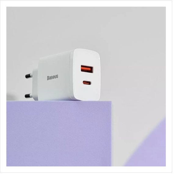Зарядний пристрій Baseus Compact Quick Charger 20W QC+PD (Type-C+USB) White