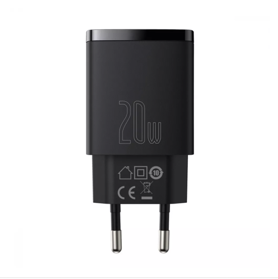 Зарядний пристрій Baseus Compact Quick Charger 20W QC+PD (Type-C+USB) Black