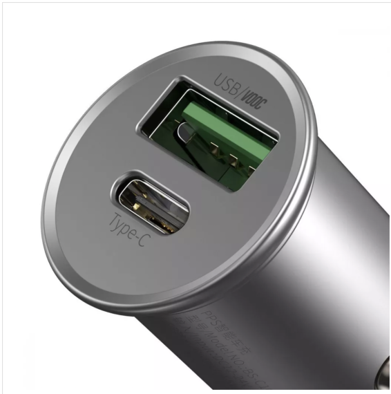 Автомобільний зарядний пристрій Baseus Circular Metal 30W USB+ Type C